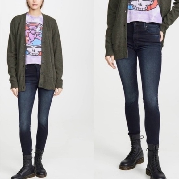 MOTHER High Waisted Looker Ankle Fray in Last Call Wash Dark Blue Skinny. Size32 - Picture 2 of 16